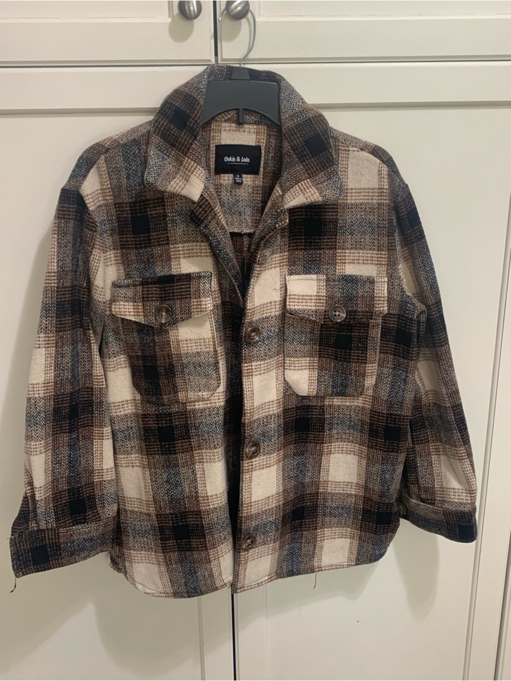 Oakie & Lala Women's Brown Plaid Shacket Jacket
